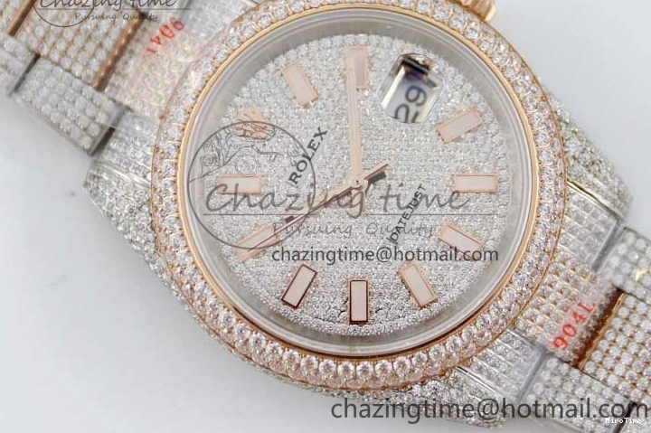MiroTime 0601 Datejust 41 SS RG Full Diamonds TWF 1:1 Best Edition Diamonds Stick Markers Dial on Bracelet A Refined 2400